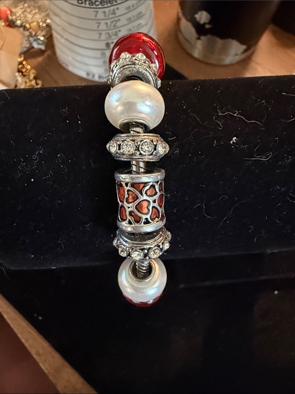 Red and Pearl Bead Charm Bracelet - Women's Fashion Jewelry
